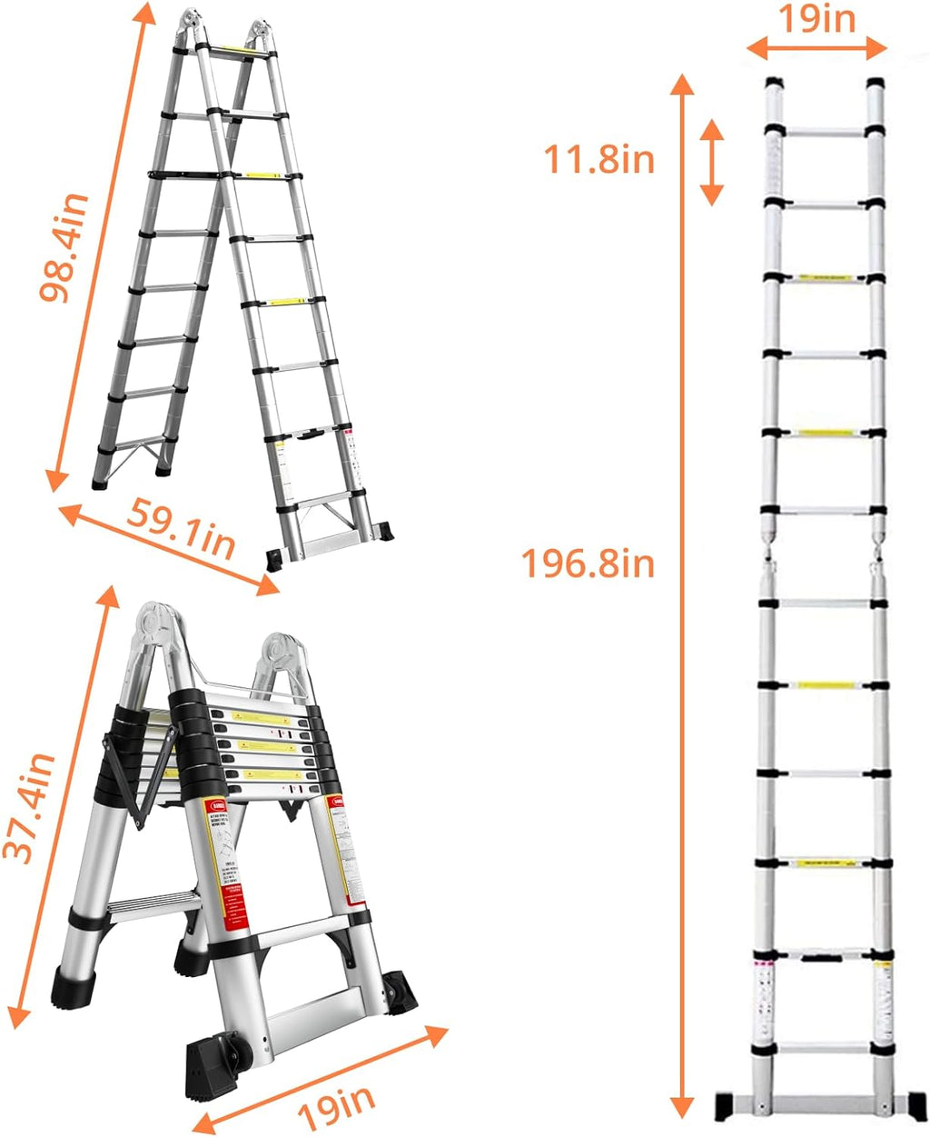 16.5FT Aluminum Telescoping Ladder with Stabilizer Bar & Wheels R68836