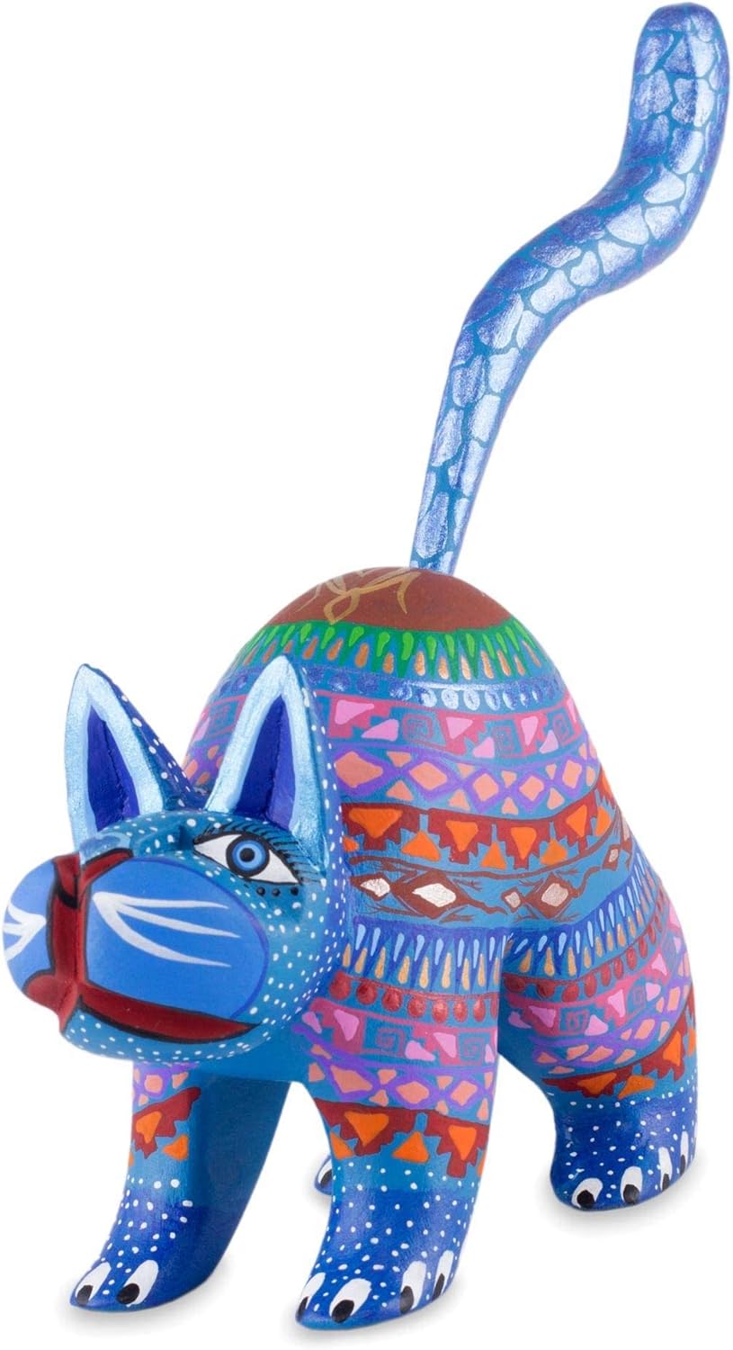 Blue Cat Alebrije Sculpture H5562