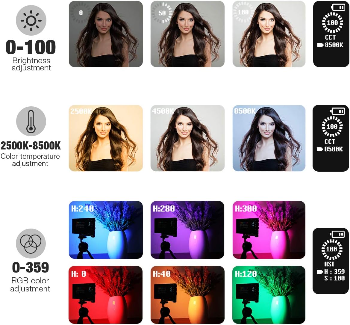 RGB Video Light with Rechargeable Battery, CRI 97, Aluminum Alloy Body P22378