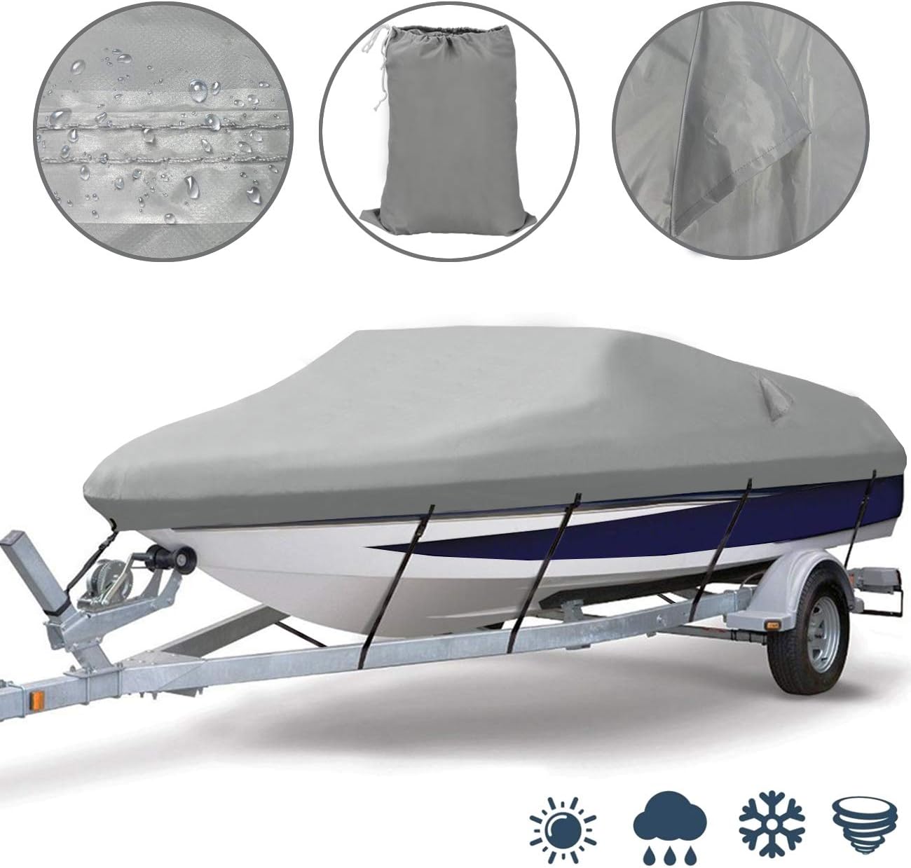 Heavy Duty Waterproof Boat Cover with 2 Air Vent Marine Grade Polyester (17-19ft, Grey) Pack of 2 I4367