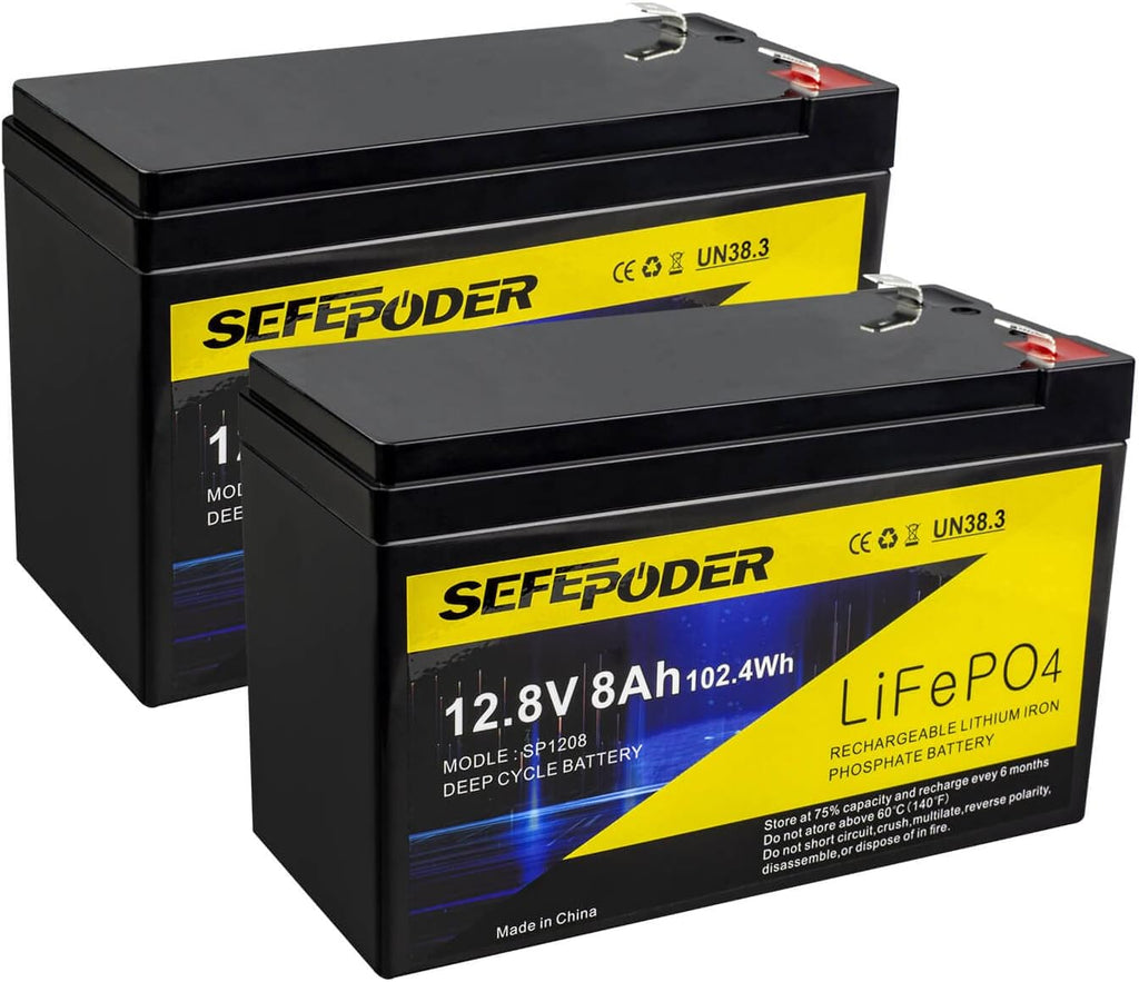 12V 8Ah Lifepo4 Lithium Ion Rechargeable Battery 2 Pack with Built-in 8A BMS P644559