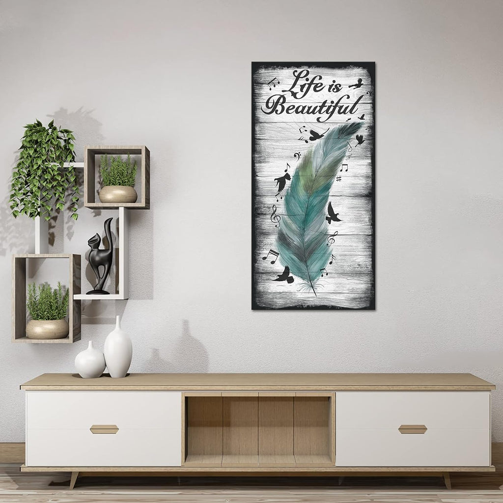 Abstract Feather and Flying Birds Canvas Wall Art with Inspirational Quote, 20x40 T274434