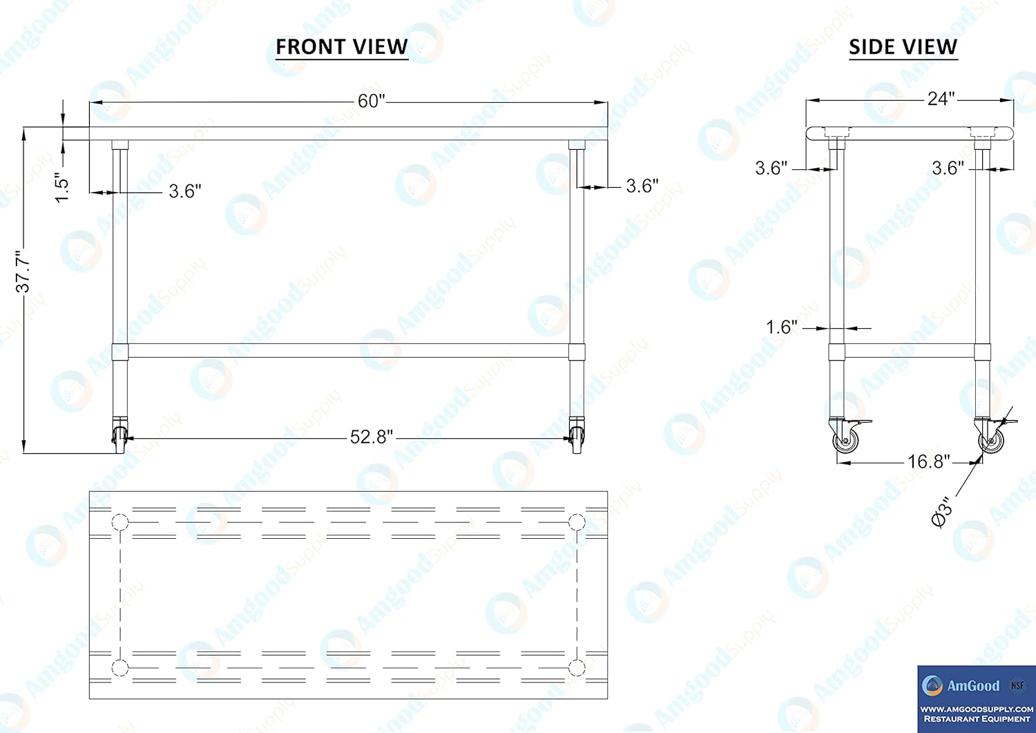24 x 60 Stainless Steel Work Table with Casters T430823