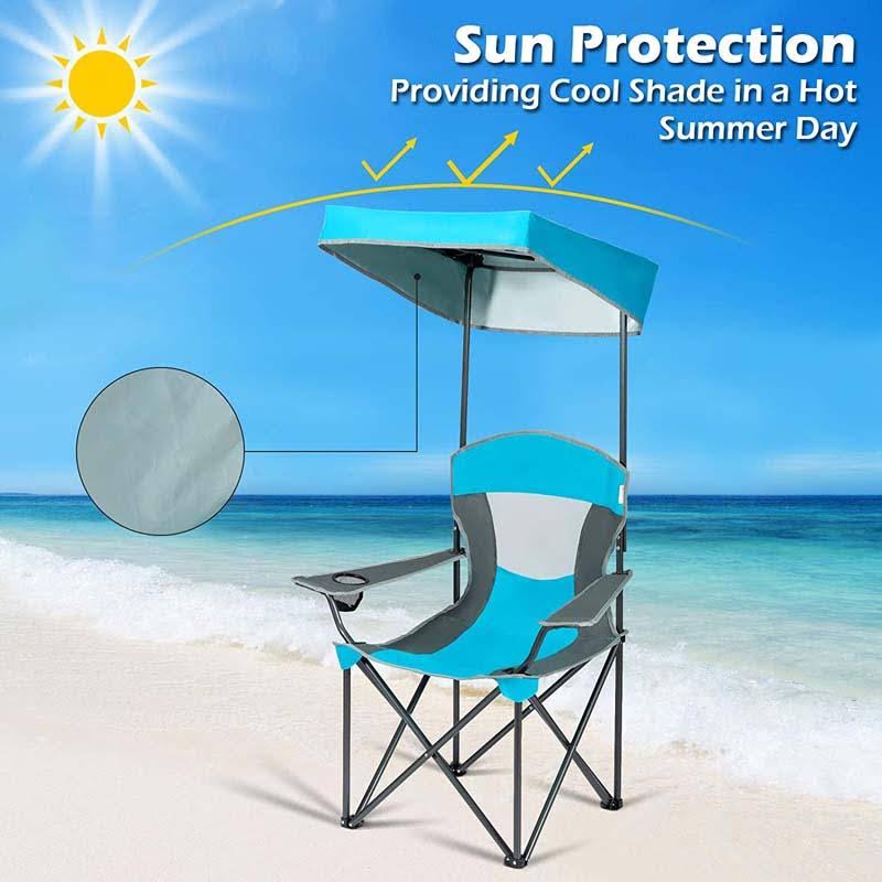Turquoise Folding Camping Canopy Chair with Cup Holder Cooler O48429