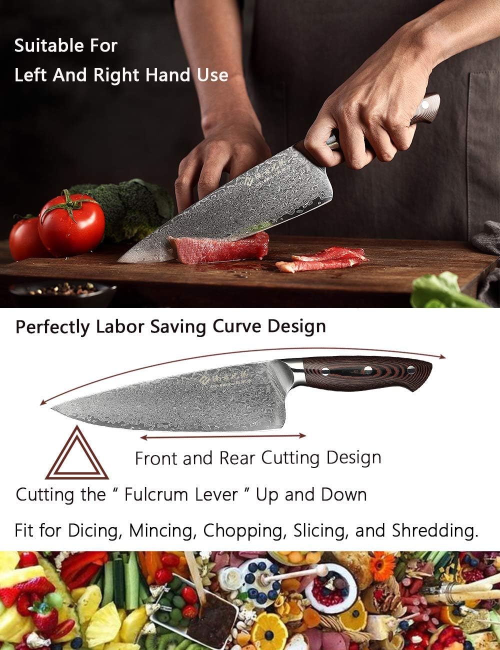 Damascus Chef Knife 8 Inch VG10 High Carbon Stainless Steel Knife Y948