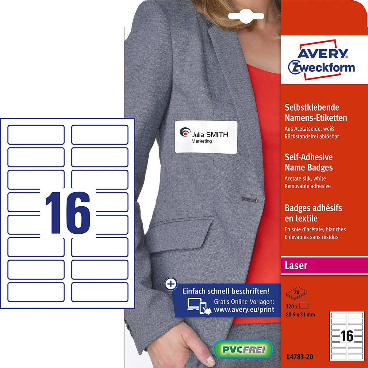 Name Badge Labels, 20 Sheets/320 Labels, White S40931