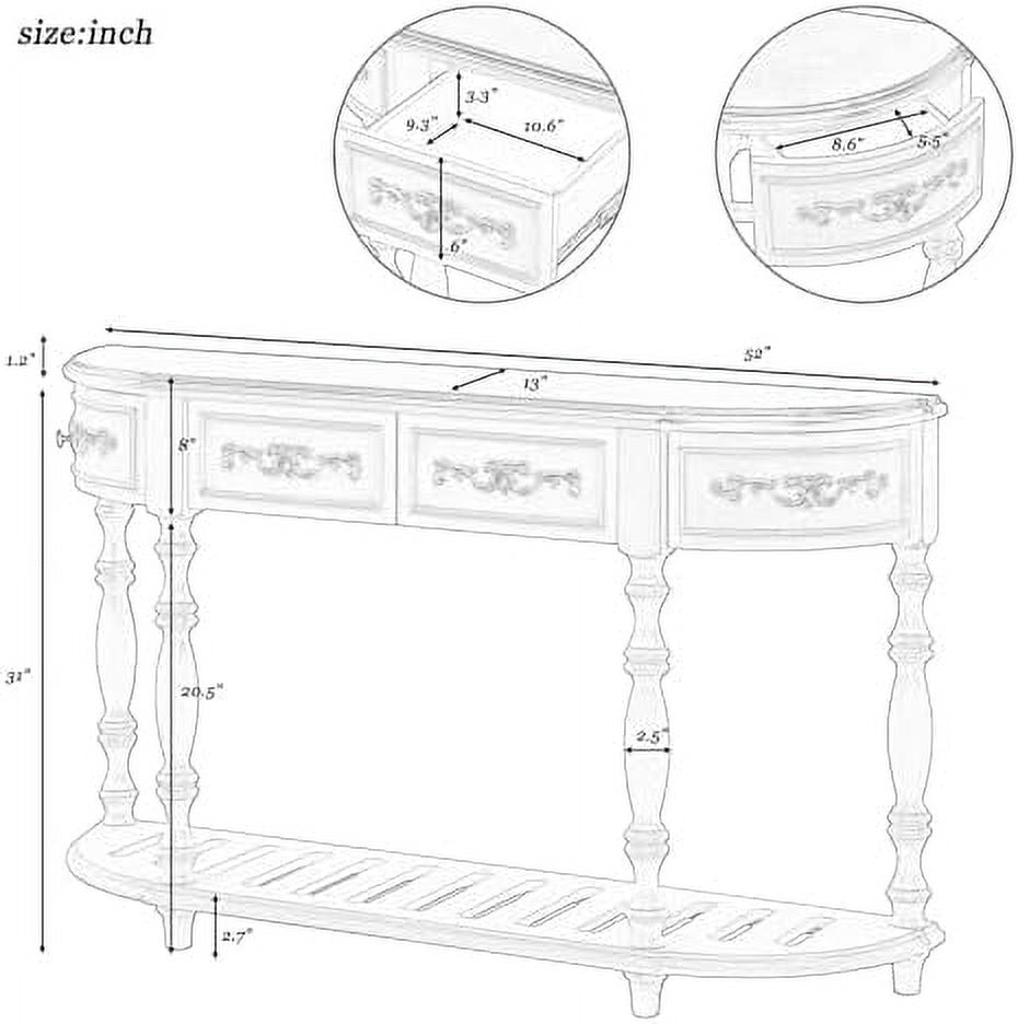Retro Curved Console Table with 2 Top Drawers and Solid Wooden Frame K153790