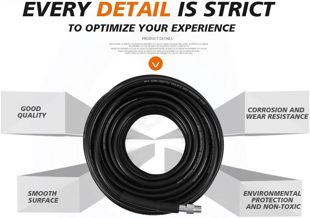 Sewer Jetter Kit 50FT for Pressure Washer, 5800PSI Drain Cleaner Hose 1/4 Inch NPT, Sewer Jetting Nozzle with Spanner Waterproof Tape X785591