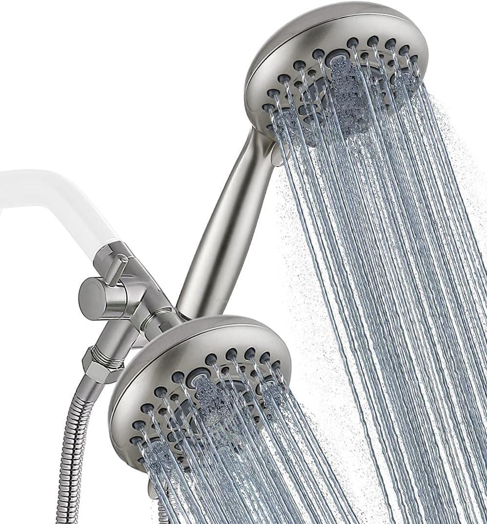 High Pressure Dual Shower Head Combo with 72 Inches Stainless Steel Hose, 3-Way Brass Diverter, Brushed Nickel, Pack of 2 B758383