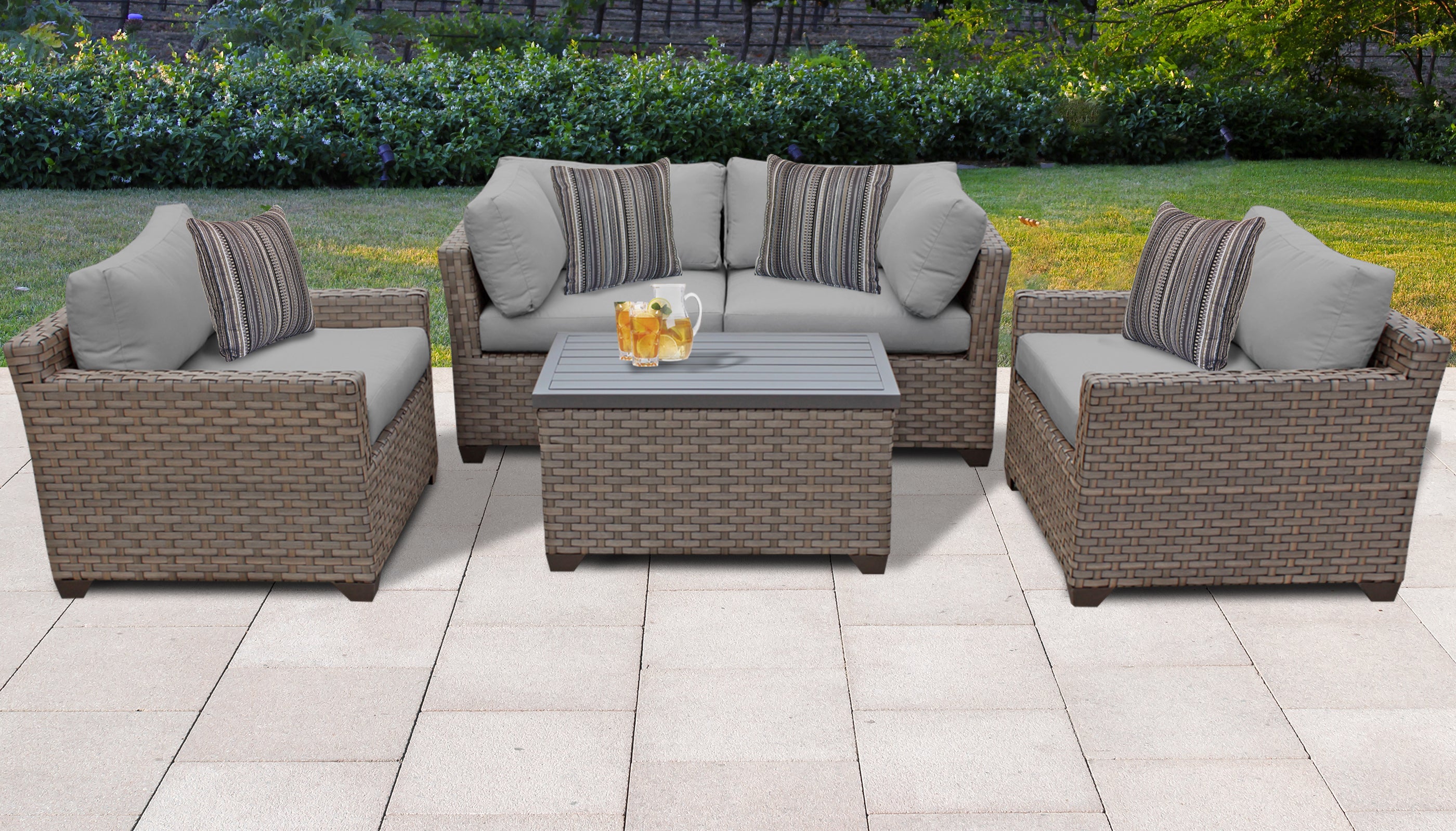 5 Piece Wicker Patio Conversation Set with Club Chair and Cushion Covers K5054