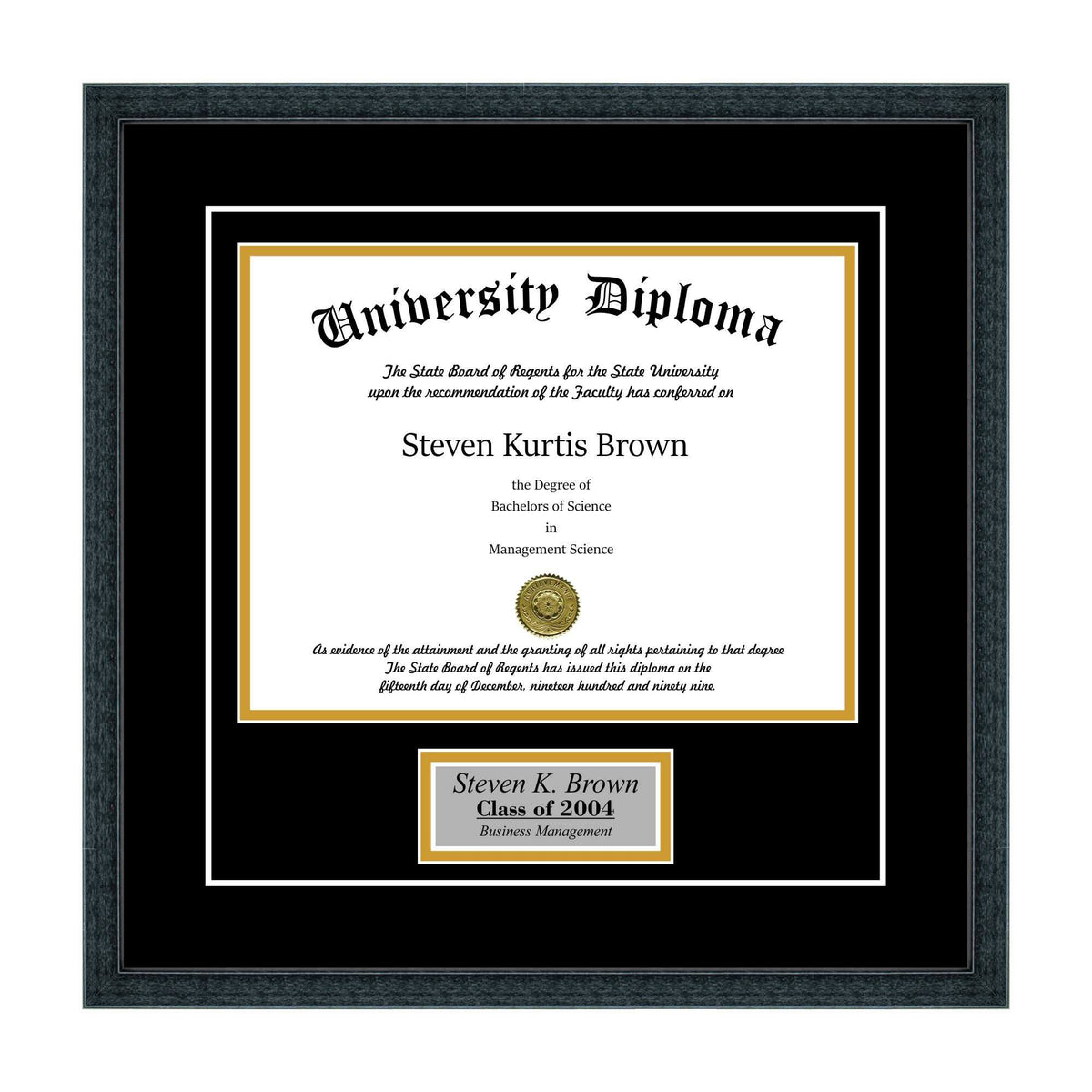 Black 3/4x22 Single Diploma Frame with Double Matting M4264