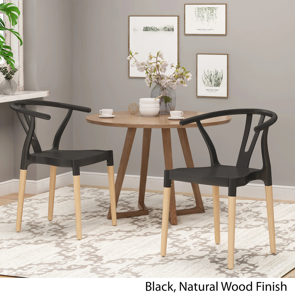 Black and Natural Finish Beech Wood Dining Chair Set of 2 C558