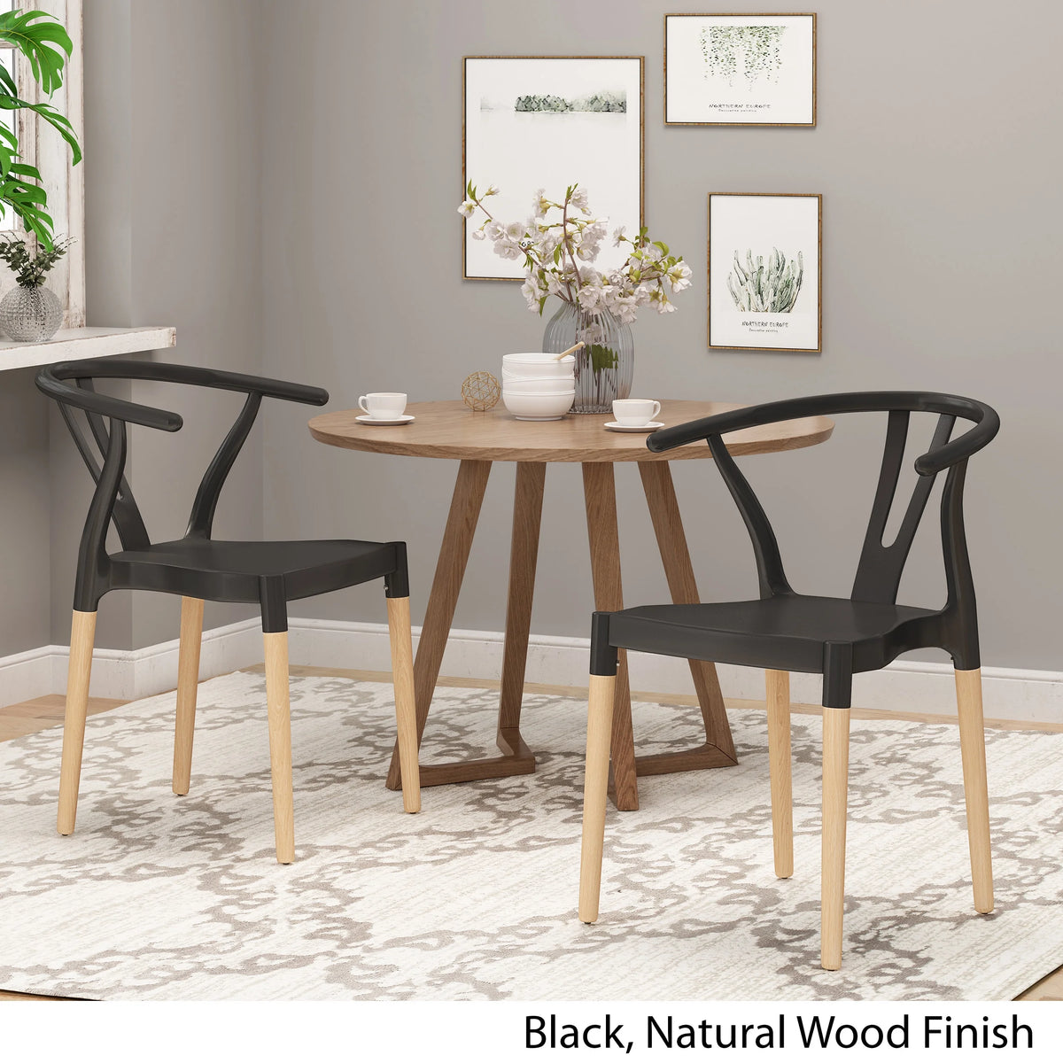 Black and Natural Finish Beech Wood Dining Chair Set of 2 C558