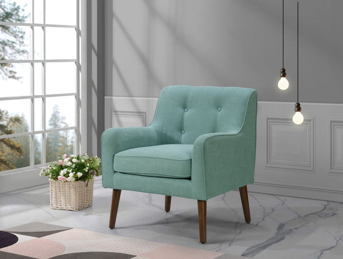 Aquamarine Teal Woven Fabric Tufted Armchair F374560