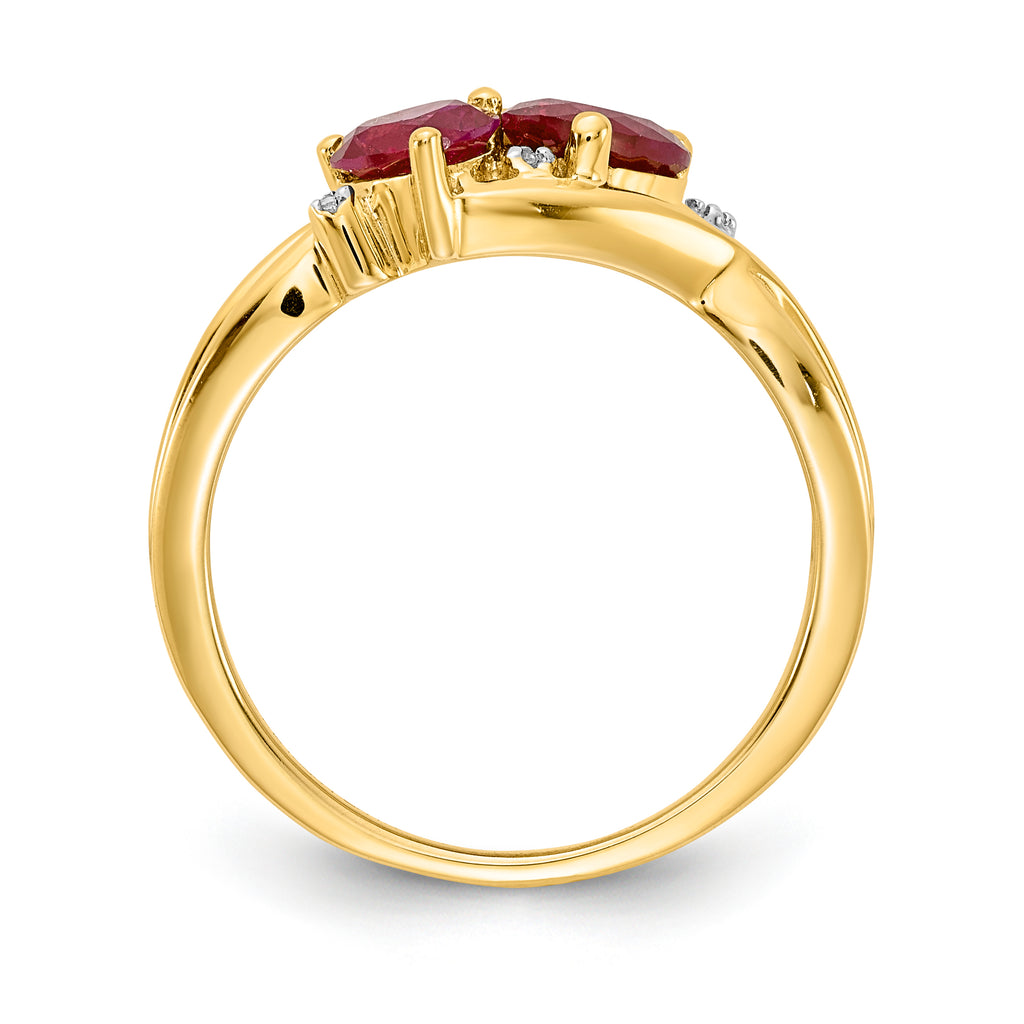 14 Karat Yellow Gold Lab Created Ruby and Diamond Ring W7364