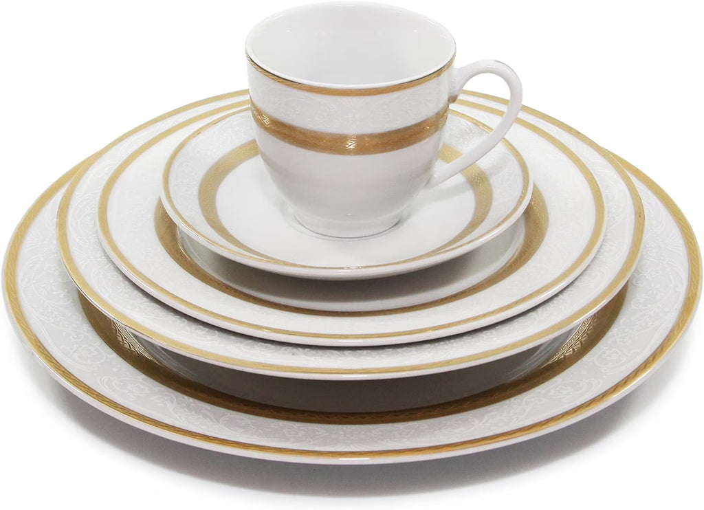 White 24K Plated Porcelain Dinnerware Set D3671
