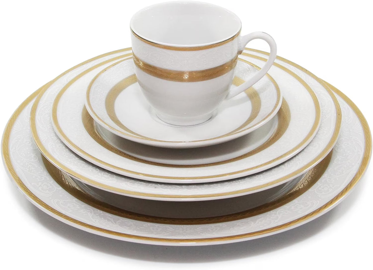 White 24K Plated Porcelain Dinnerware Set D3671