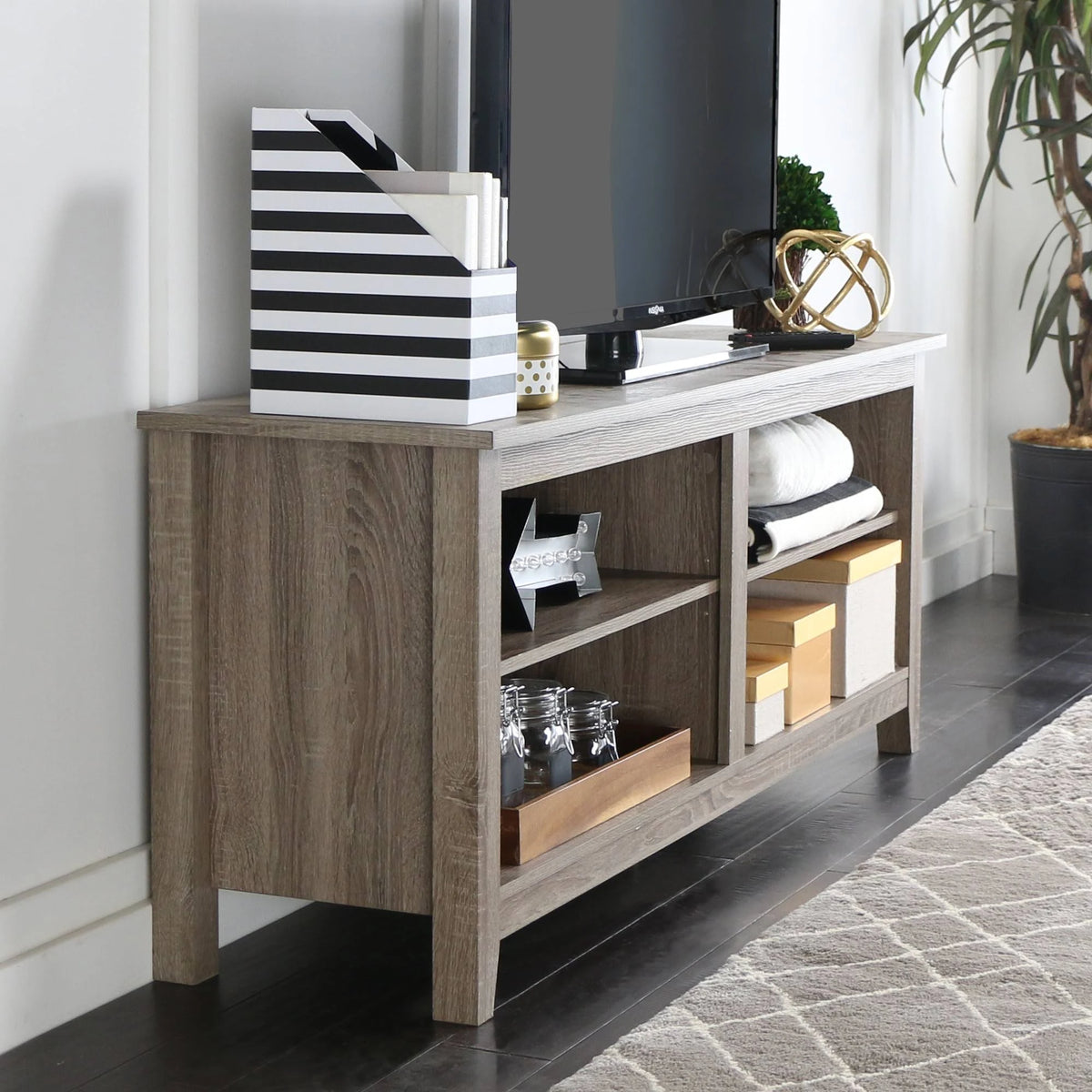 Gray Wood TV Media Stand Storage Console F183