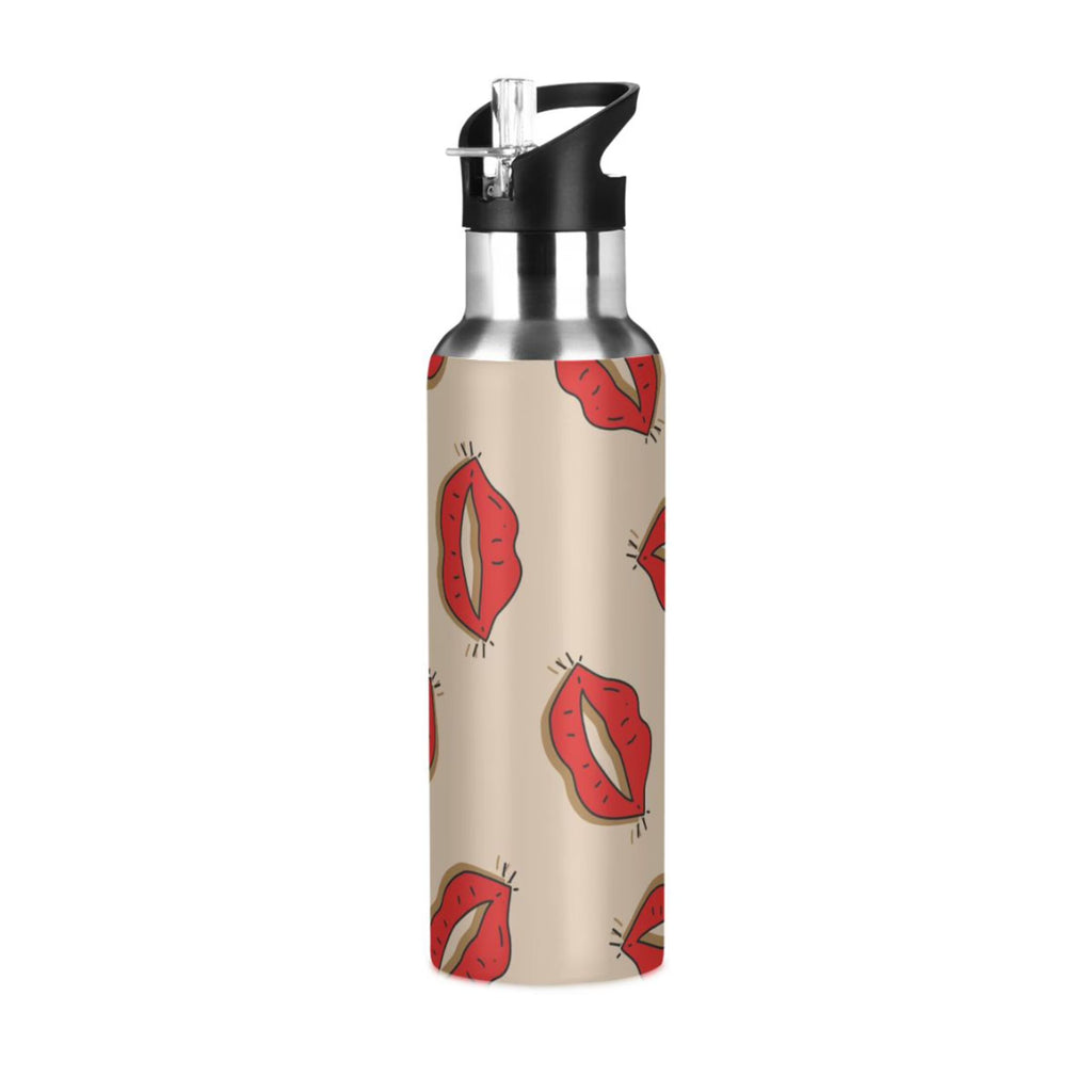 Red Lip Print Stainless Steel Water Bottle with Straw Lid 20 OZ W953848