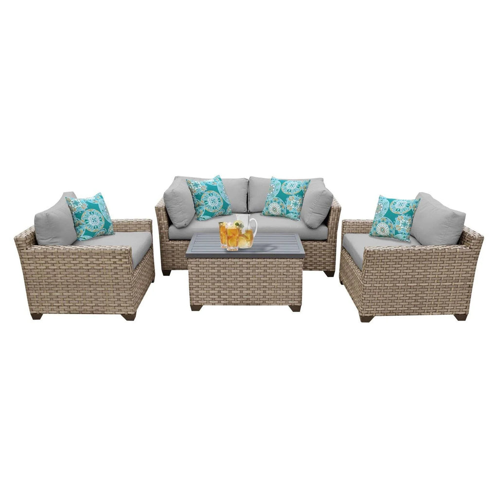 5 Piece Wicker Patio Conversation Set with Club Chair and Cushion Covers K5054