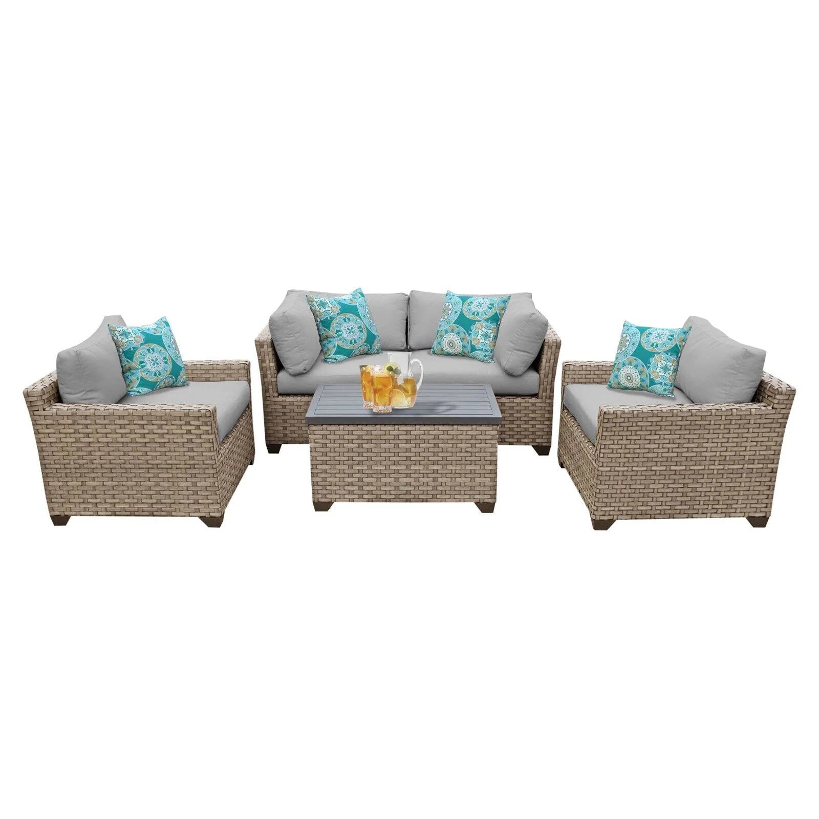 5 Piece Wicker Patio Conversation Set with Club Chair and Cushion Covers K5054