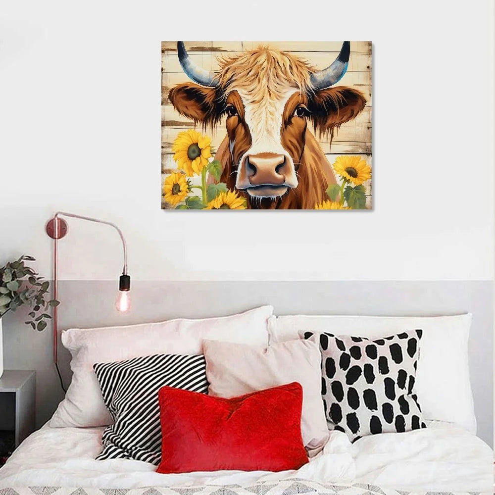 Highland Cow Wall Art Canvas Pictures Watercolor Farm Animal Cattle Prints Painting P622