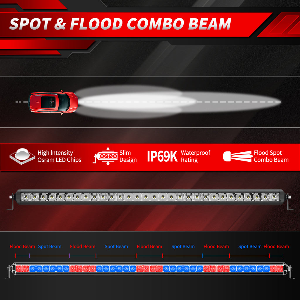 LED Light Bar 40 inch 200W Off Road Spot Flood Combo Work Light IP69K Waterproof O2385