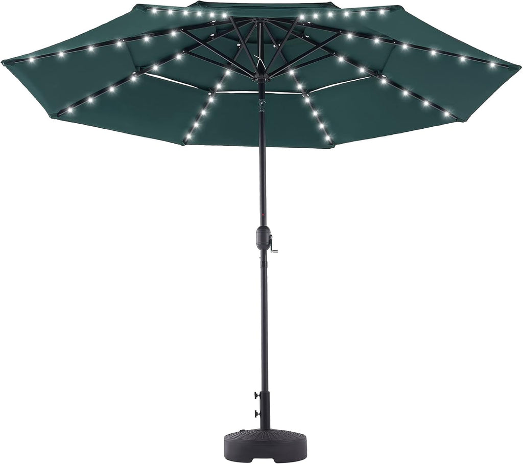 10' Patio Umbrella with LED Lights, Double Vent, 30UPF Canopy, 48 Solar Lights T769