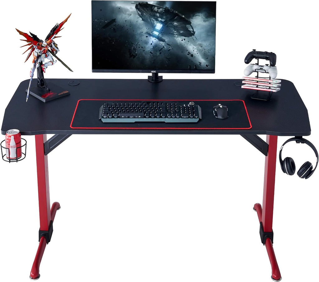 55 Inch T Shaped Gaming Desk with Mouse Pad E10081