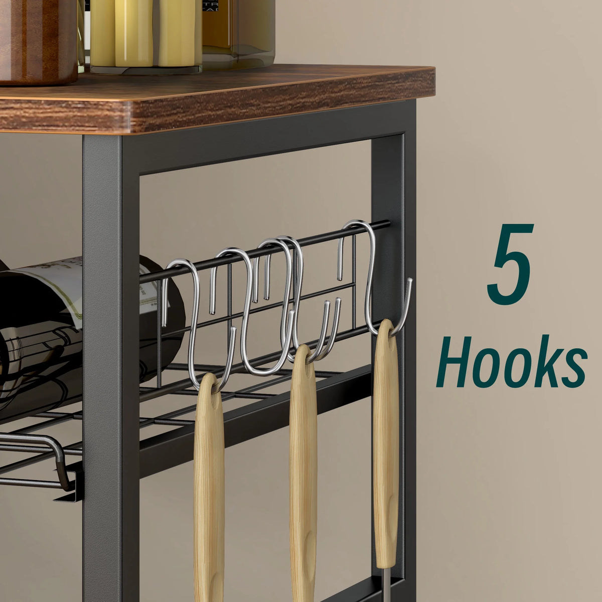 Vintage Brown 3-Tier Baker's Rack with Storage J376770