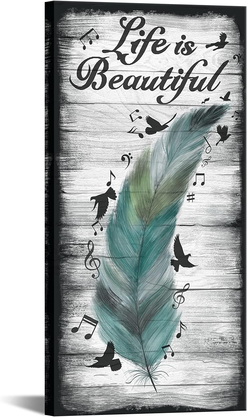 Abstract Feather and Flying Birds Canvas Wall Art with Inspirational Quote, 20x40 T274434