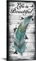 Abstract Feather and Flying Birds Canvas Wall Art with Inspirational Quote, 20x40 T274434