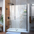 Satin Black Frameless Hinged Shower Door with Shelves C9190