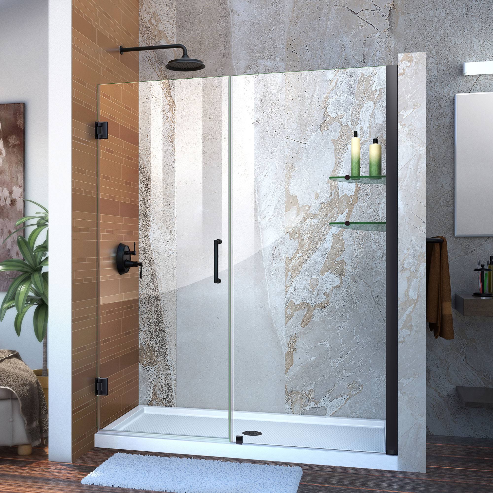 Satin Black Frameless Hinged Shower Door with Shelves C9190