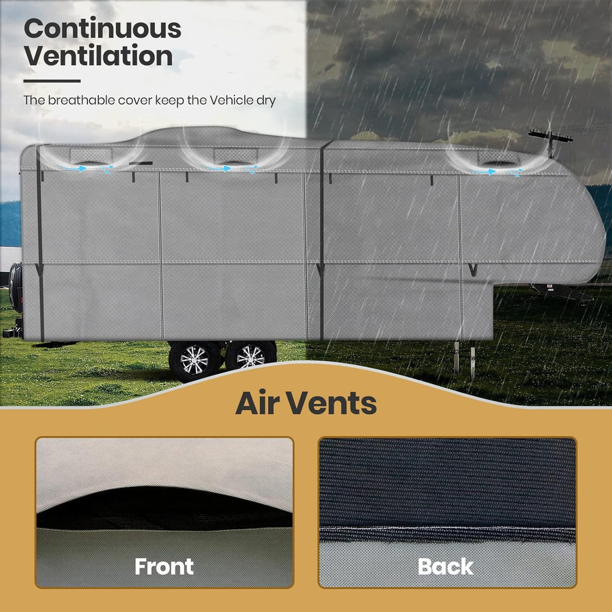 5th Wheel RV Cover with 2Pcs Extra Long-Straps Fits 37'-41' X86942