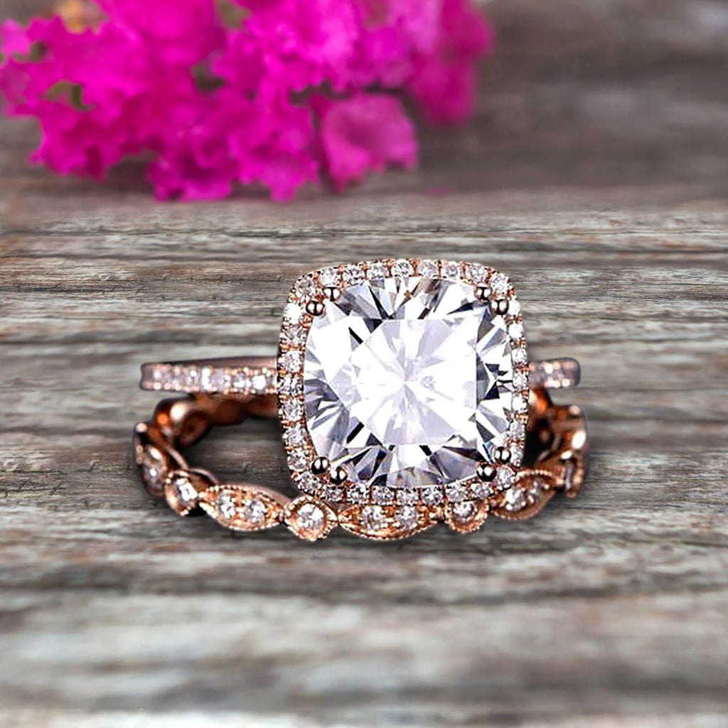 10K Rose Gold Cushion Moissanite Engagement Ring G83506