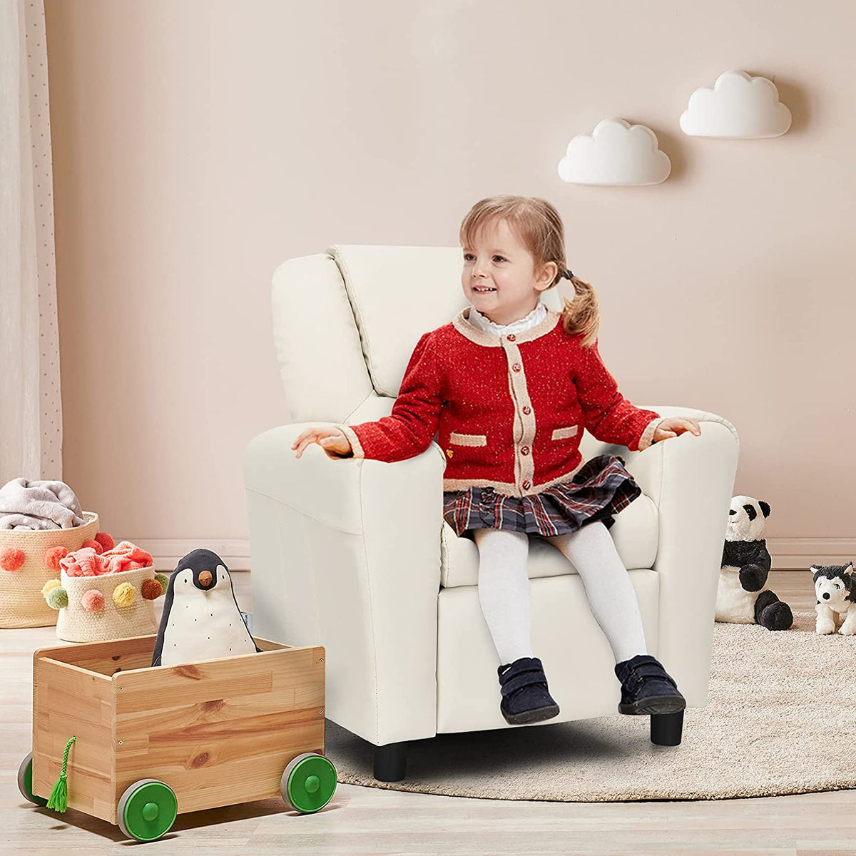 Beige PU Leather Toddler Armrest Sofa Recliner R797