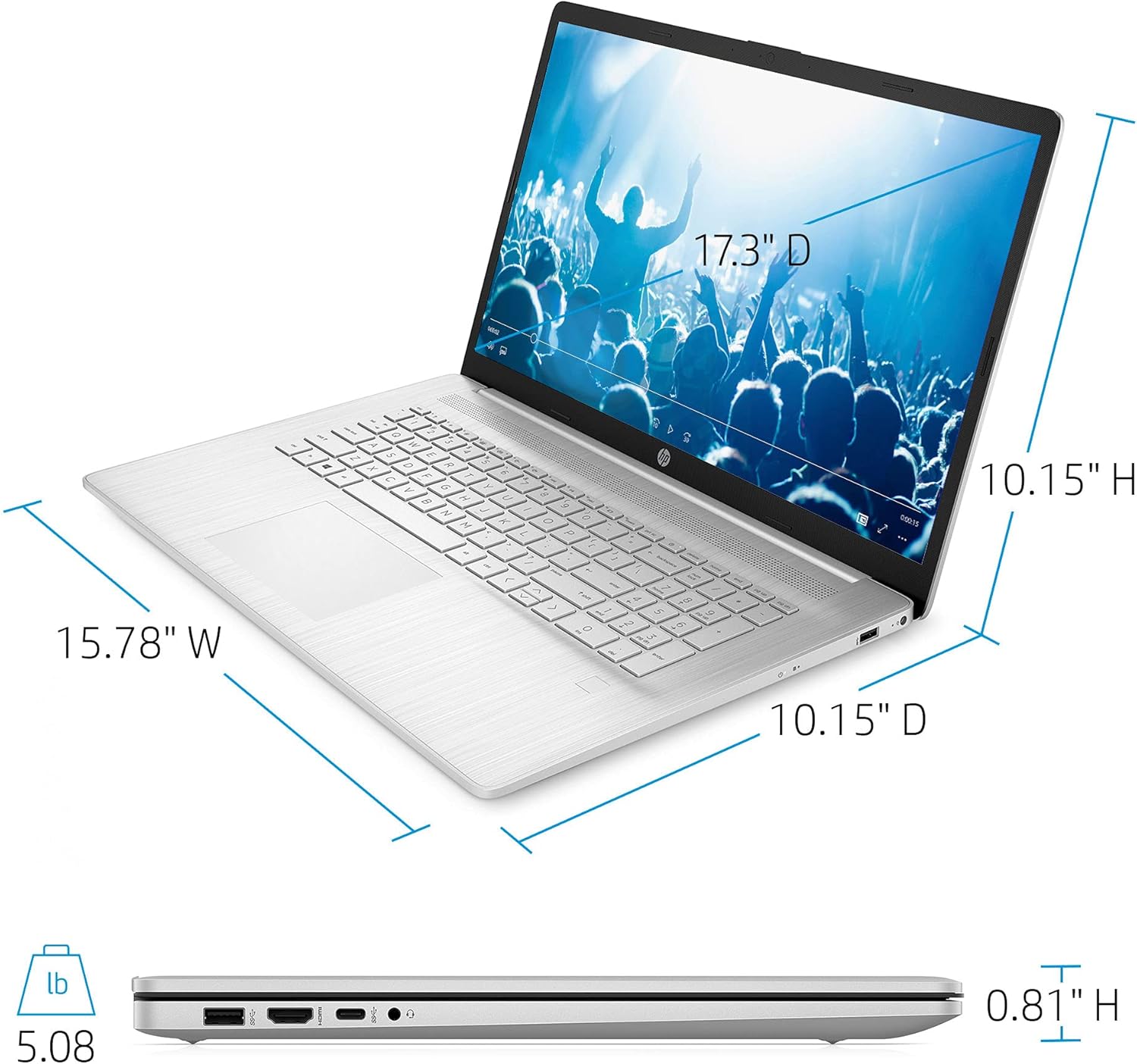 HP 17.3 HD+ Touchscreen Business Laptop, AMD 6-Core Ryzen 5 5500U, 12GB RAM, 256GB SSD+1TB HDD, HDMI, Webcam, WiFi, Win 10 J615