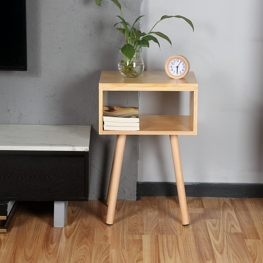 Solid Wood Nightstand Natural Wood Color W34908