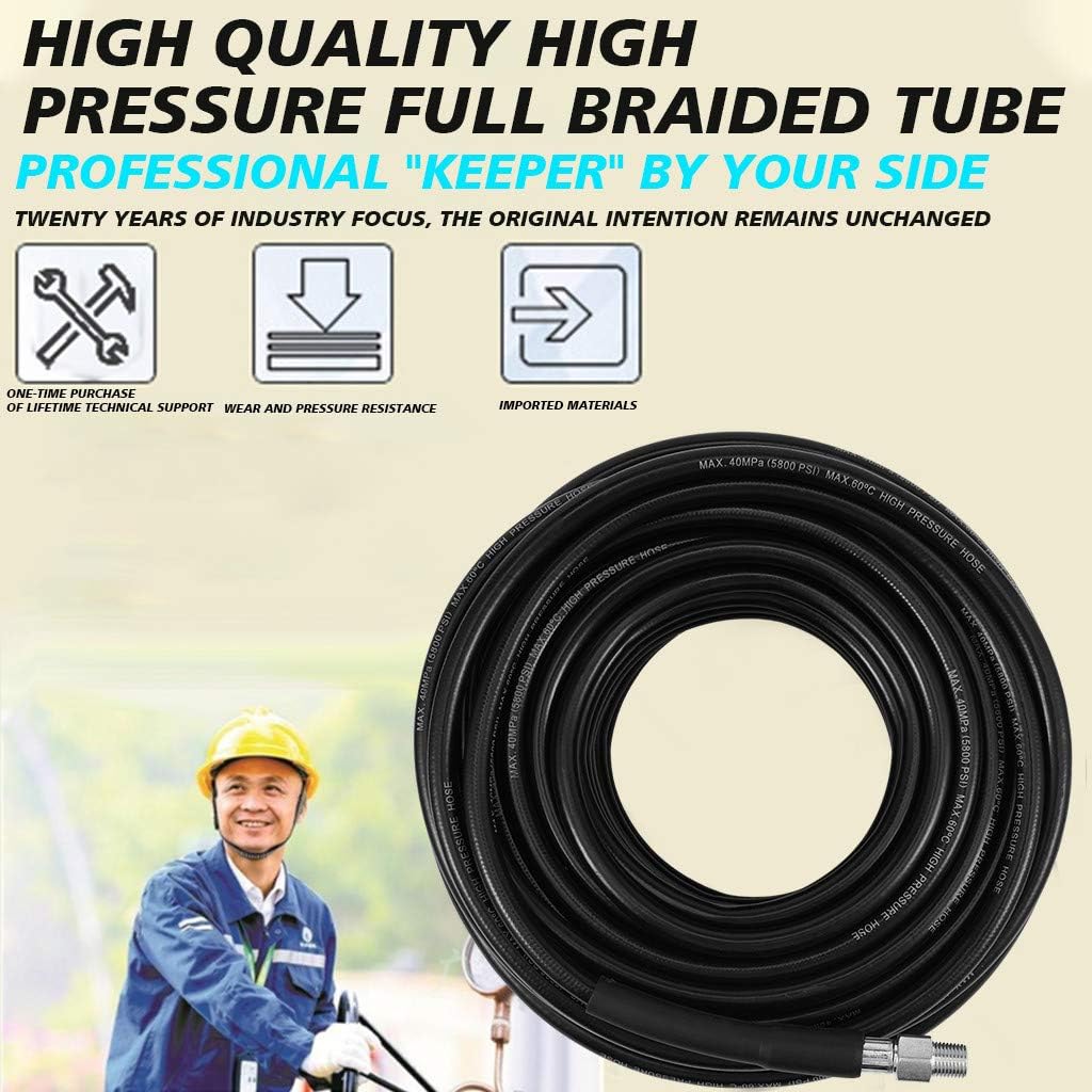 Sewer Jetter Kit 50FT for Pressure Washer, 5800PSI Drain Cleaner Hose 1/4 Inch NPT, Sewer Jetting Nozzle with Spanner Waterproof Tape X785591