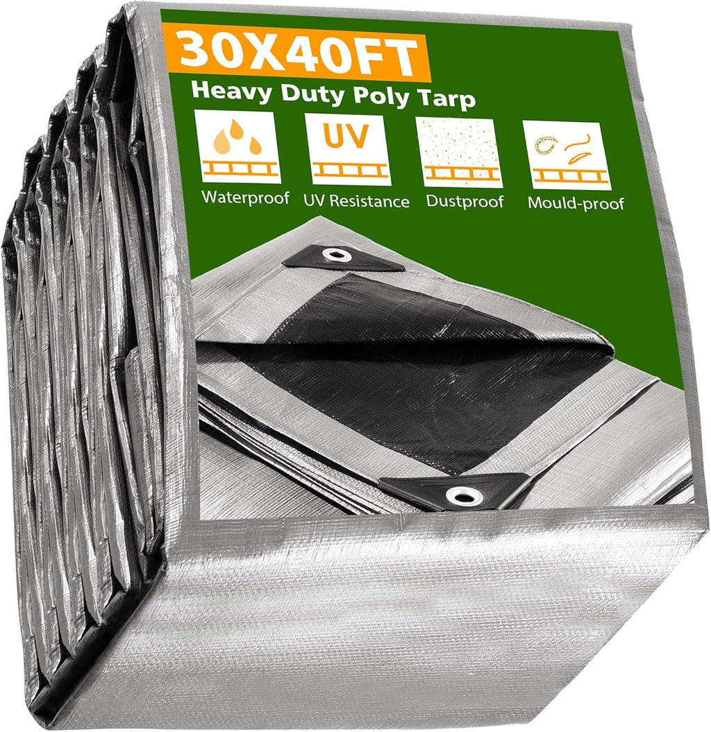 30x40ft Heavy Duty Reinforced Poly Tarp Waterproof Tarpaulin with Eyelets N904