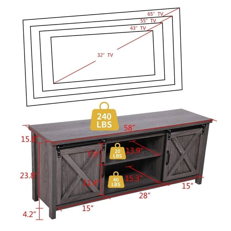 Grey Barn Wood TV Cabinet with Storage Shelves C134259