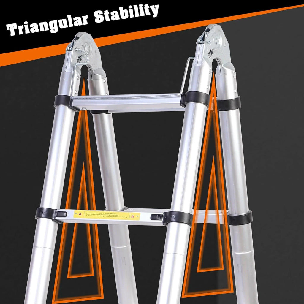14.5FT A Frame Telescoping Ladder with Balance Bar & Movable Wheel V368