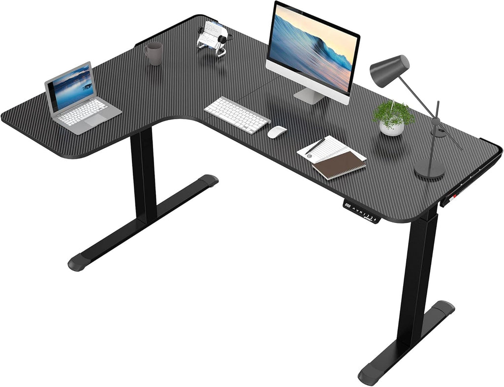 Dual Motor L Shaped Standing Desk, 61 inch Electric Height Adjustable Black Frame W796381