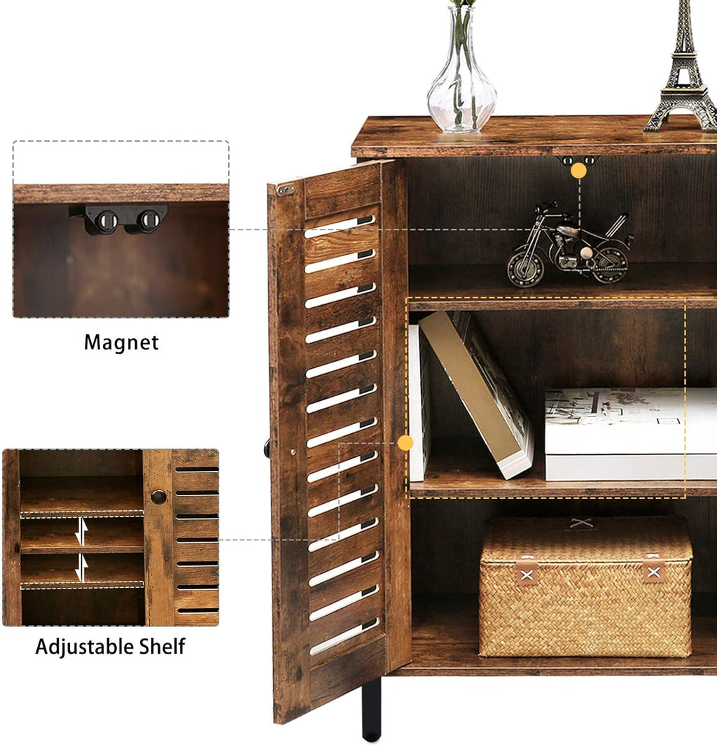 Rustic Brown Bathroom Cabinet with 2 Adjustable Shelves and Louver Doors M118911