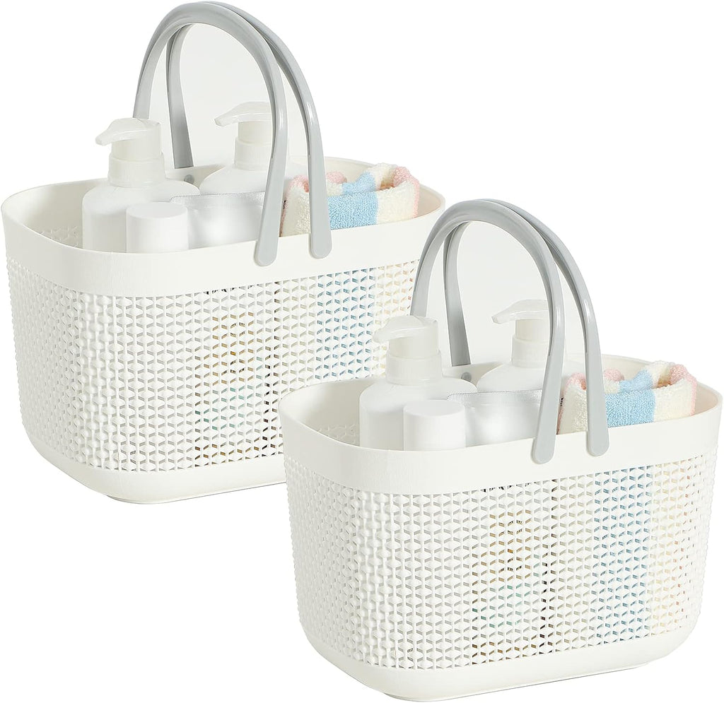 2-Pack Plastic Storage Baskets With Handles and Holes (White) J715076