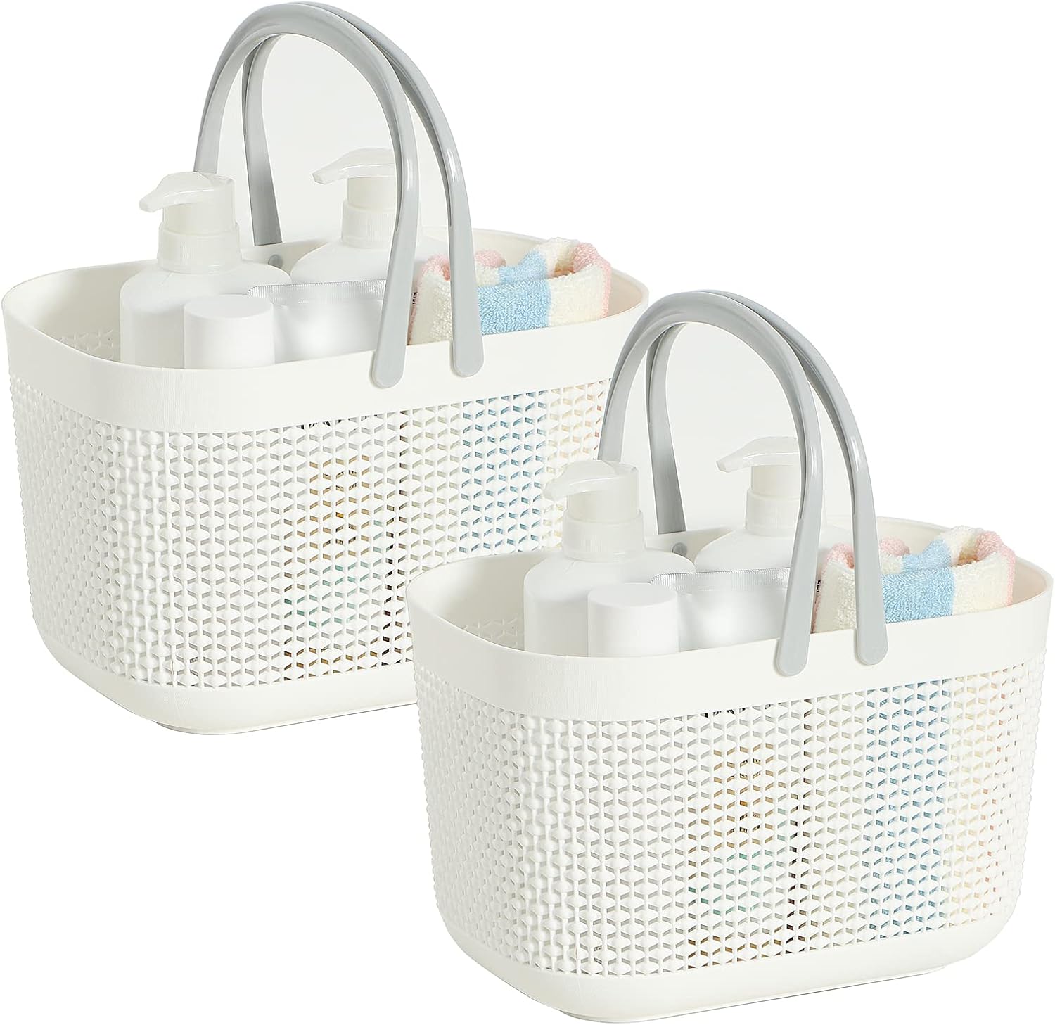 2-Pack Plastic Storage Baskets With Handles and Holes (White) J715076