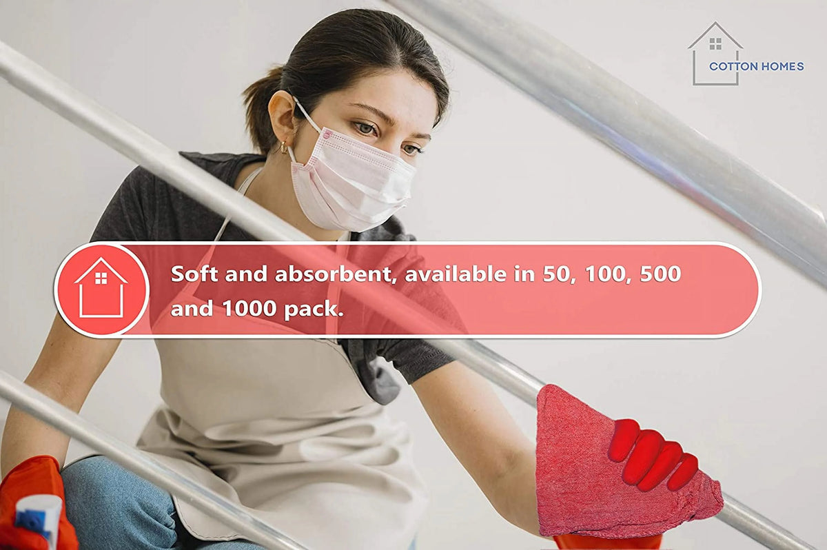 500 Pc Regenerated Cotton Multipurpose Cleaning Towels, 12 x 12 Inch, Red Y6230
