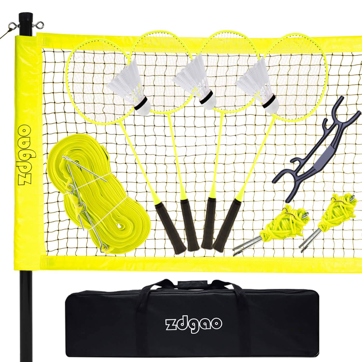Portable Badminton Set with Net, 4 Rackets, Aluminum Poles, 3 Birdies, Carry Bag A65139