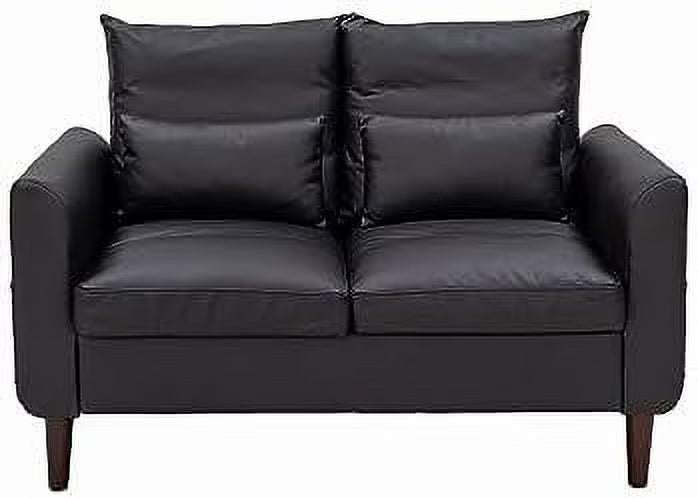 Black Faux Leather 2-Seat Sofa with Wood Leg I86428
